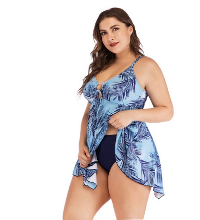 F4780-2  Plus Size Print Tankini Swimsuit Bandage Beachwear Padded Swimwear